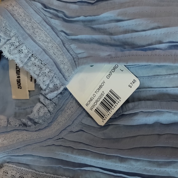 ZADIG & VOLTAIRE Ronelo Tomboy Oxford Blue Cotton Midi Dress Size Large - Picture 6 of 11